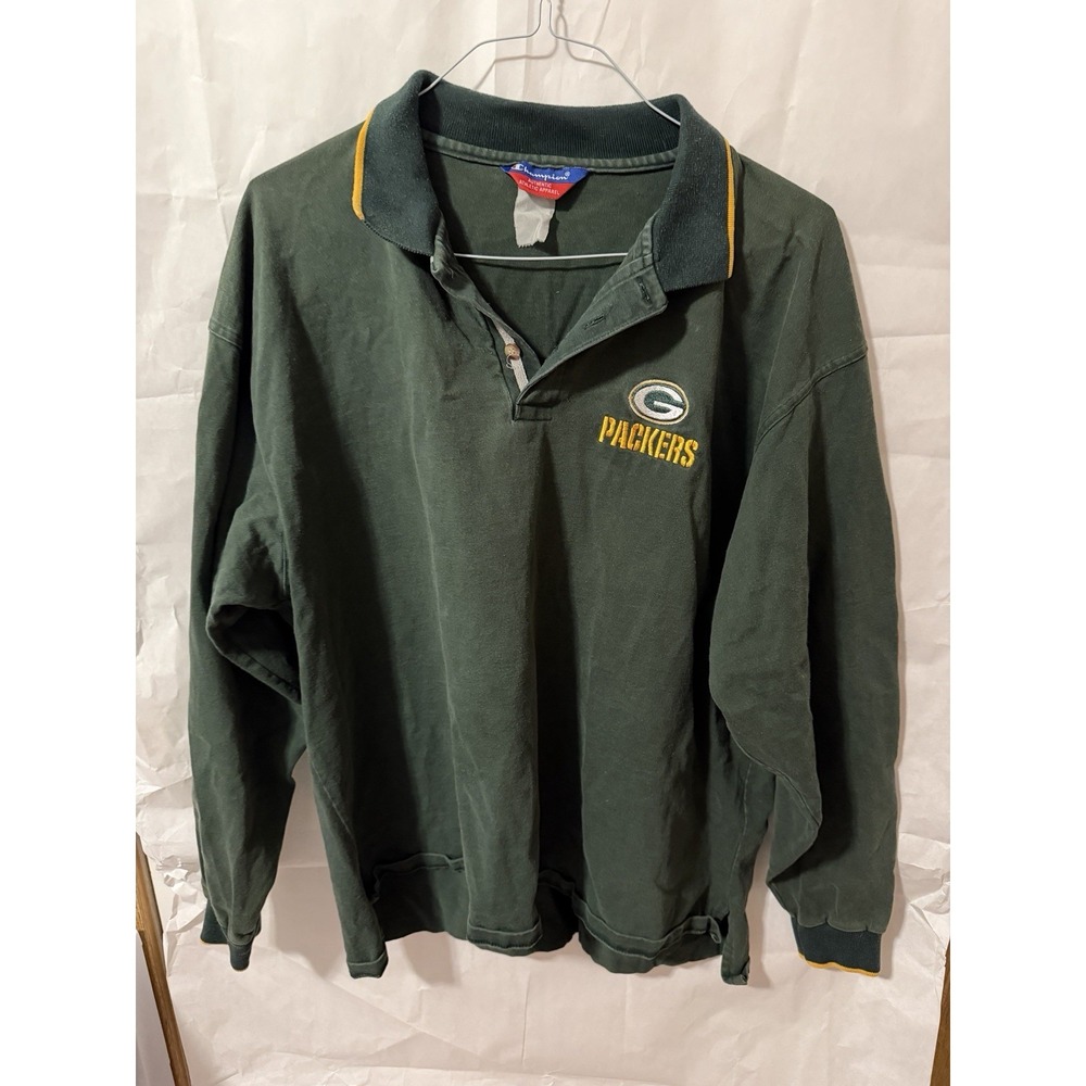 vintage Champion Green Bay Packers long-sleeve rugby polo shirt XL